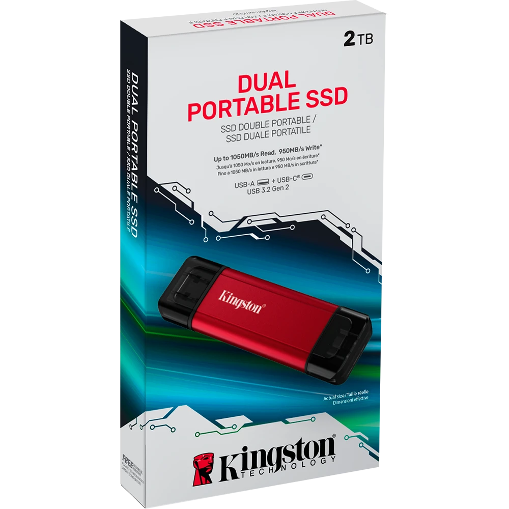 SSD Externo Kingston Dual Portable · 2TB · USB 3.2 · USB-A / USB-C