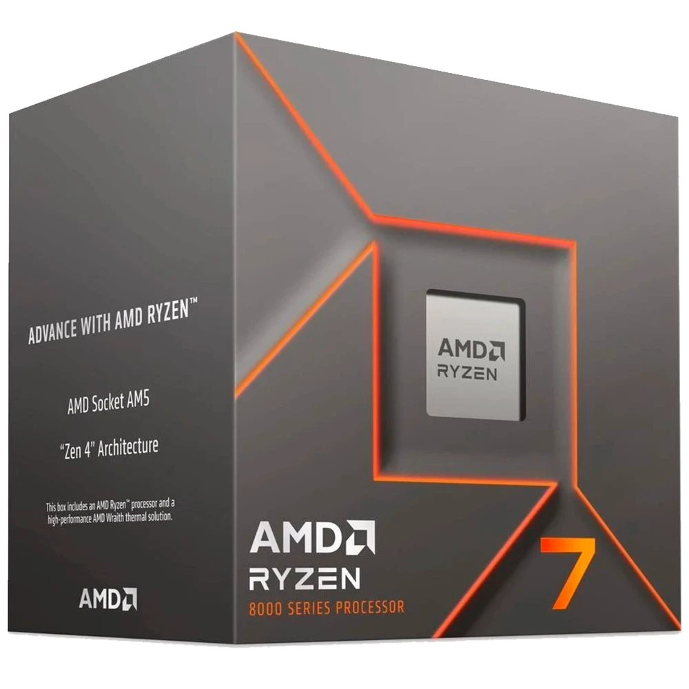 Procesador AMD Ryzen 7 8700F · AMD Socket AM5 · 8 Núcleos / 16 Hilos · 4.1-5.0 GHz · Sin Gráficos Integrados · Disipador Incluido