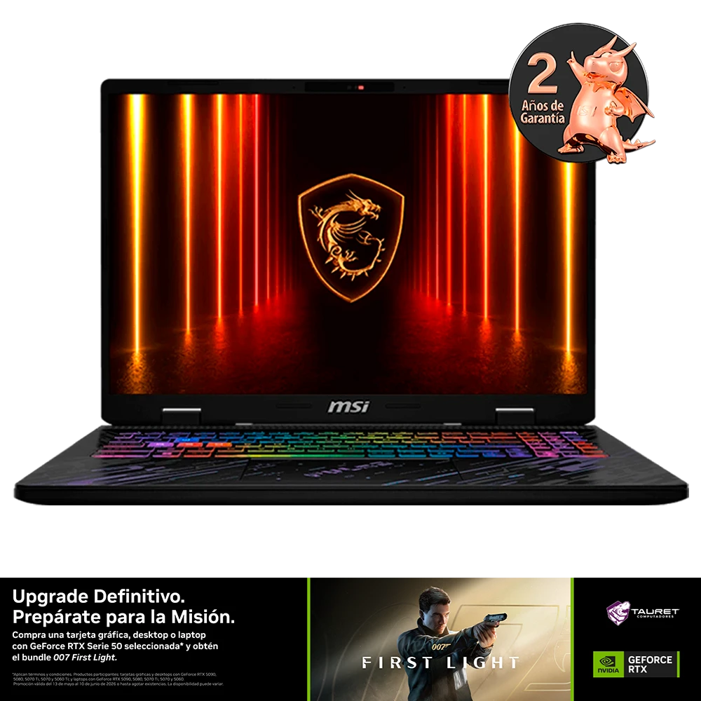 Portátil Gamer MSI Pulse A16 AI+ C3HWFKG · 16" · AMD Ryzen AI 7 350 · RTX 5060 8GB · RAM 16GB DDR5 · SSD M.2 1TB · Windows 11 Home · Teclado Español