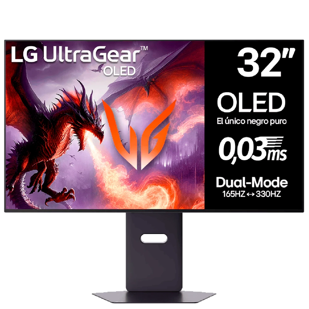 Monitor Gamer LG UltraGear 32GX850A-B · 32" 4K UHD 165Hz / FHD 330Hz Dual-Mode · OLED 0.03ms GTG · Pivot · Negro